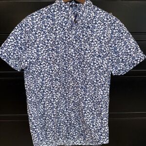 J.Crew Men's Large Slim Flex Washed Short Sleeve Floral Button Down Shirt Blue